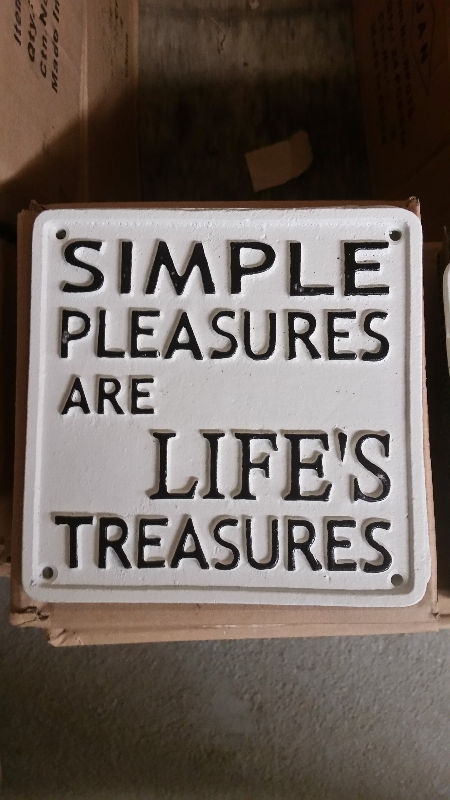 Cast Iron Sign - Simple Pleasures Are Life's Treasures