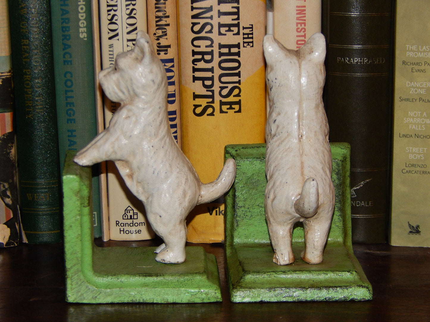Bookends -Cast Iron Pair White Vintage Scottish Terrier