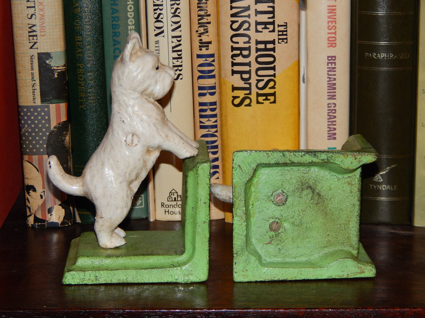 Bookends -Cast Iron Pair White Vintage Scottish Terrier