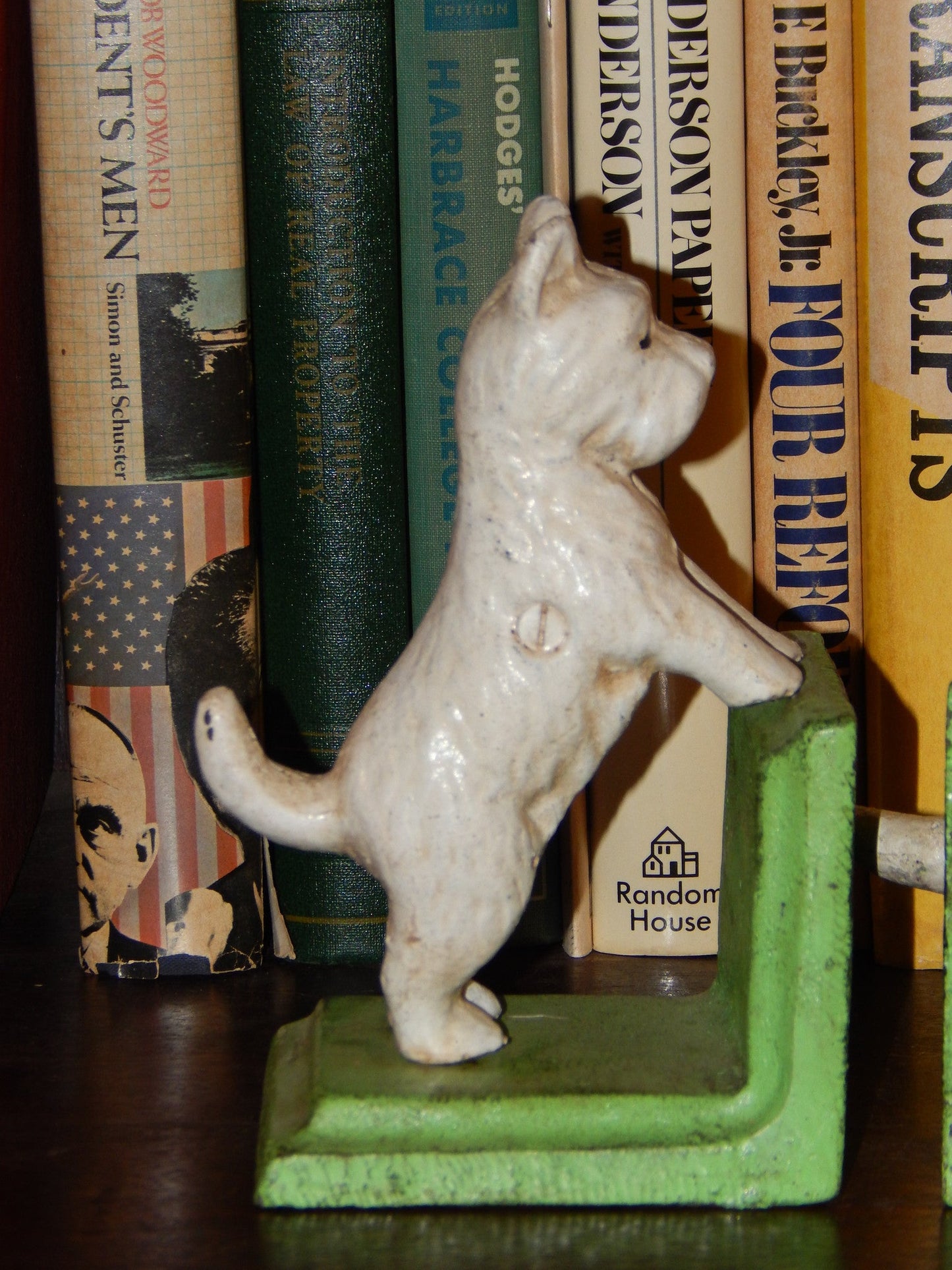 Bookends -Cast Iron Pair White Vintage Scottish Terrier