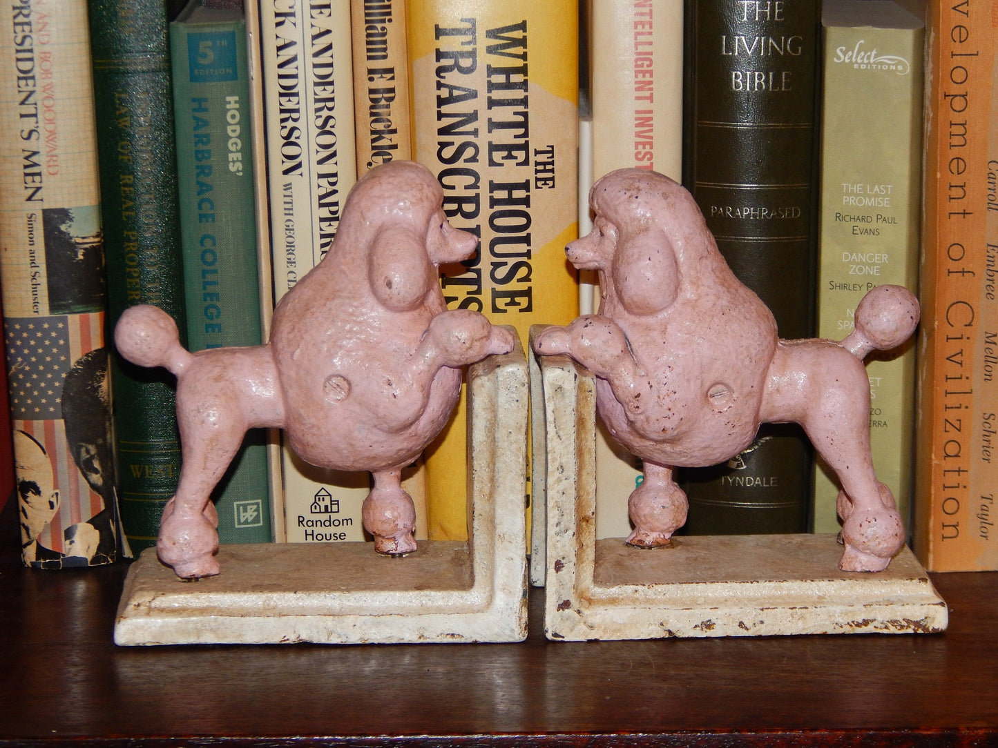 Book Ends -Cast Iron Pair Pink Poodle