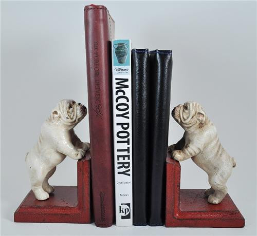 Bookends - Cast Iron Pair White Vintage Bulldog