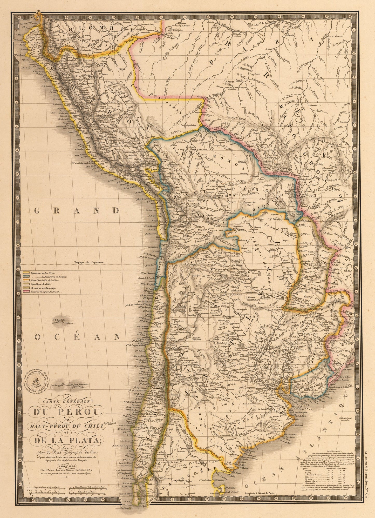 1826 Carte Generale du Perou du Haut-Perou, Du Chili et De La Plata¡­