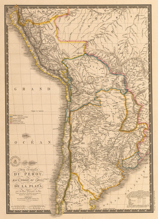 1826 Carte Generale du Perou du Haut-Perou, Du Chili et De La Plata¡­