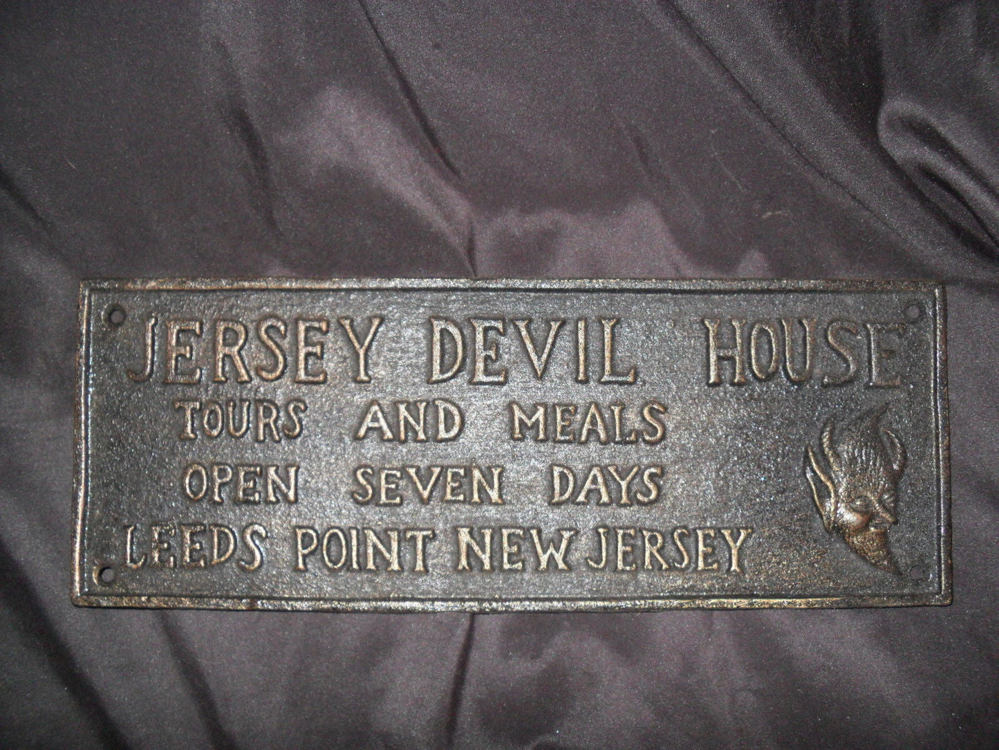 Cast Iron Sign - JERSEY DEVIL HOUSE TOURS AND MEALS HEAVY HANGING MAN CAVE