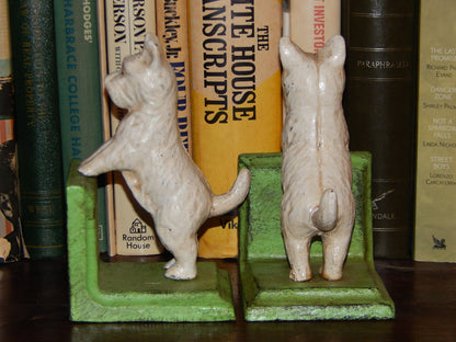 Bookends -Cast Iron  Pair White Vintage Scottish Terrier