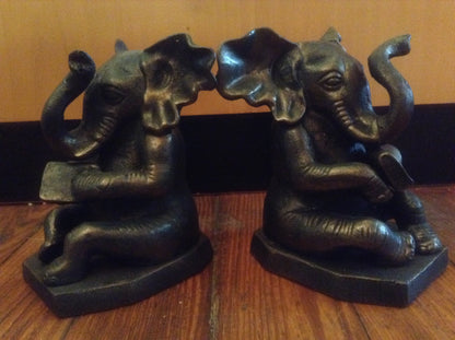 Bookends - Cast Iron Pair Heavy Elephant