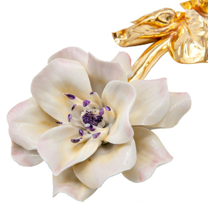 Camelia con gambo oro in porcellana di Capodimonte