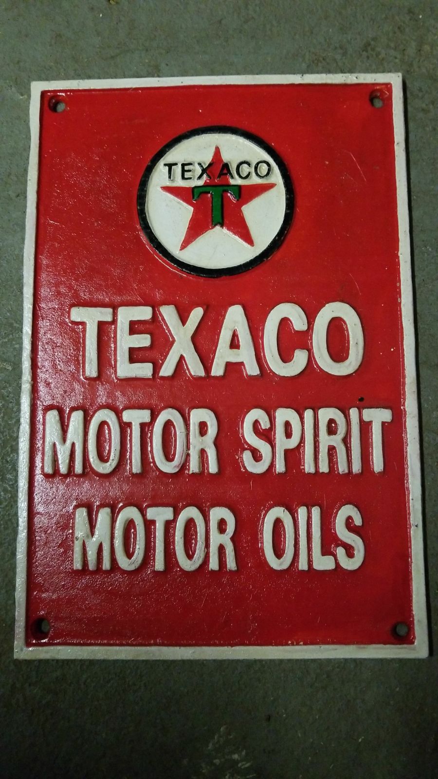 Cast Iron Sign - TEXACO Motor Spirit Motor Oil